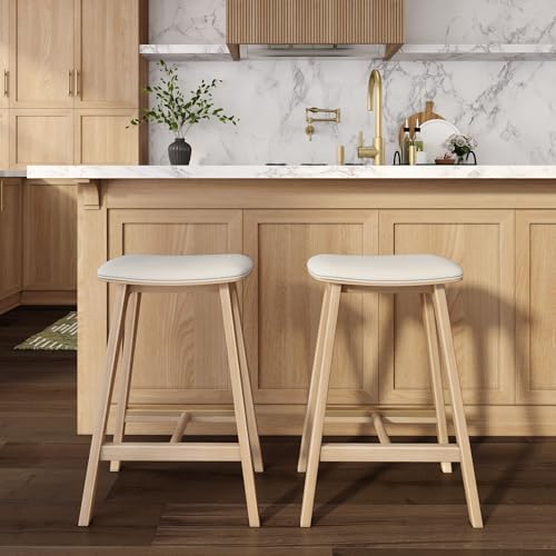 Plank+Beam Beryl Bar Stool, Upholstered, Set of 2, Blonde/Sesame