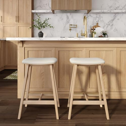 Plank+Beam Beryl Bar Stool, Upholstered, Set of 2, Blonde/Sesame