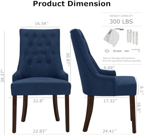COLAMY Wingback Tufted Dining Chairs Set of 2, Blue