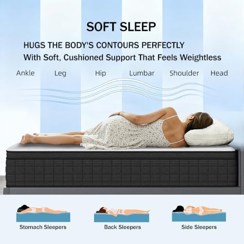 Holidaymoon Queen Mattress 12 Inch, Memory Foam Hybrid Pocket Spring Medium Firm in a Box, Cooling Breathable Bedding for Home Bedroom（12 Queen）