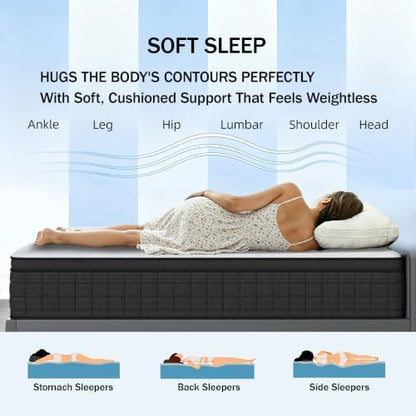 Holidaymoon Queen Mattress 12 Inch, Memory Foam Hybrid Pocket Spring Medium Firm in a Box, Cooling Breathable Bedding for Home Bedroom（12 Queen）