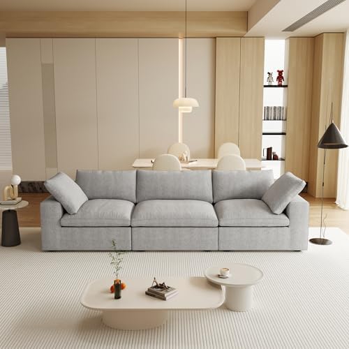 JACH Modular Sectional Couch for Living Room, Modern Convertible Couches, 3 Seats Soft Cloud Couch, Cushion Covers Removable, Modular Sectional Sofas for Living Room Apartment, (Grey)
