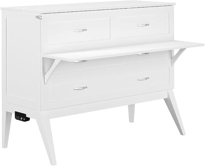 AFI, Northampton Full Size Murphy Bed Desk with Memory Foam 6" Mattress and Built-in USB Charger, White