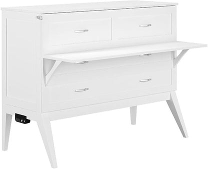 AFI, Northampton Full Size Murphy Bed Desk with Memory Foam 6" Mattress and Built-in USB Charger, White