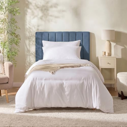 Nestl Upholstered Twin Headboard - Easy Assemble Channel Stitched Headboard Twin Size - Wall Mounted Headboards with 3D Soundproof Wall Panels Peel & Stick Floating Headboards, Slate Blue
