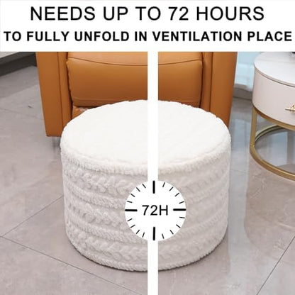 Asuprui Round Footstool Ottoman, 20x14In, Ivory,Hassock,Sofa Couch Footrest