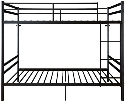 Metal Bunk Bed Twin Over Twin, Heavy Duty Twin Bunk Bed with Ladder & Safety Guardrails for Kids/Teens/Adults, Convertible into 2 Individual Beds, Under-Bed Storage Space, Black