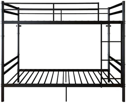 Metal Bunk Bed Twin Over Twin, Heavy Duty Twin Bunk Bed with Ladder & Safety Guardrails for Kids/Teens/Adults, Convertible into 2 Individual Beds, Under-Bed Storage Space, Black