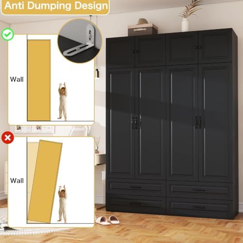Black Armoire Wardrobe Closet with 4 Drawers: 89" H x 63" W
