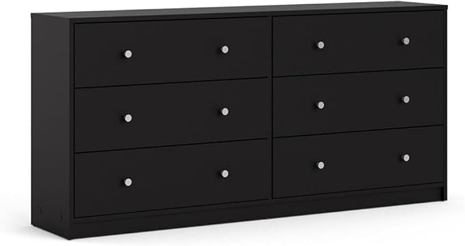 Home Square 4-Pc Scandinavian Design Bedroom Furniture Set with 3-Drawer Chest, 6-Drawer Double Dresser & Two 1-Drawer Nightstands, Plastic Pewter Handles and Smooth Glides, in Black