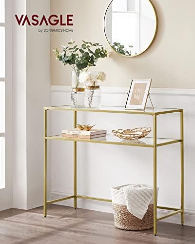 VASAGLE 39.4 Inchs Console Sofa Table, Tempered Glass, 2 Shelves