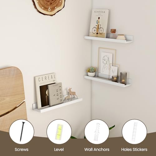 Floating Shelves, 16 Inch White Picture Ledge Shelf Set of 2