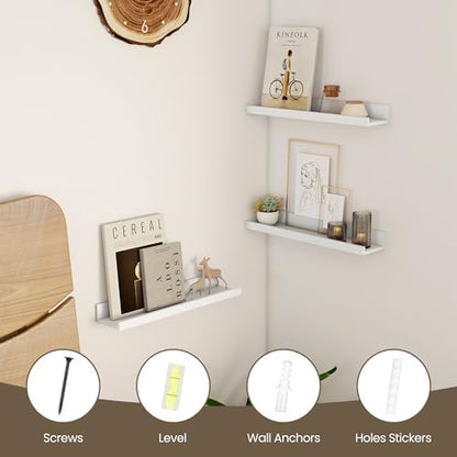 Floating Shelves, 16 Inch White Picture Ledge Shelf Set of 2