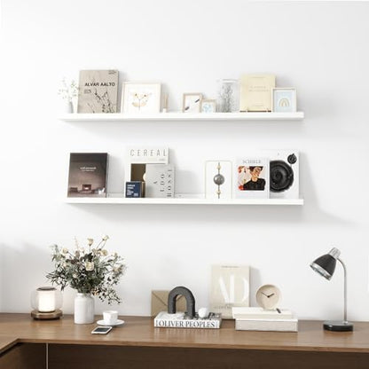 Picture Ledge Shelf, Wood Floating, Set of 2, 48 inch, White