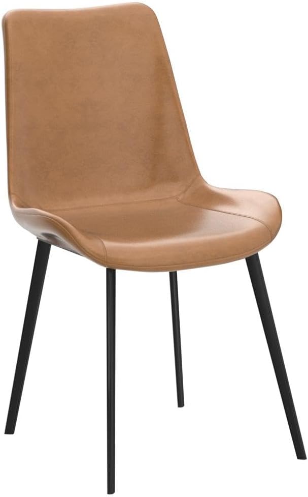 HIPIHOM Dining Chairs Set of 2, Modern Kitchen & Dining Room Chairs, Upholstered Faux Leather Cushion Seat and Sturdy Metal Legs (2 Brown Chairs)