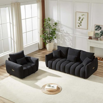Antetek 78" Modern Sofa Couch, Comfy Deep Seat Teddy Fabric Cloud Sofa, Upholstered 3-Seater Boucle Couch, Oversized Loveseat for Living Room, Bedroom, Office, Apartment, Black