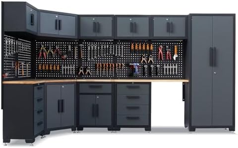 15-Piece Corner Garage Storage Cabinet System - Corner Workshop Set