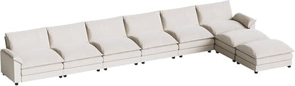 Homall 232" Modular Sectional Sofa, Oversized Sofa Couch with Reversible Ottoman, DIY Combination Chenille Deep 6-Seat Cloud Couch for Living Room, Apartment (White, Oversized Sofa)