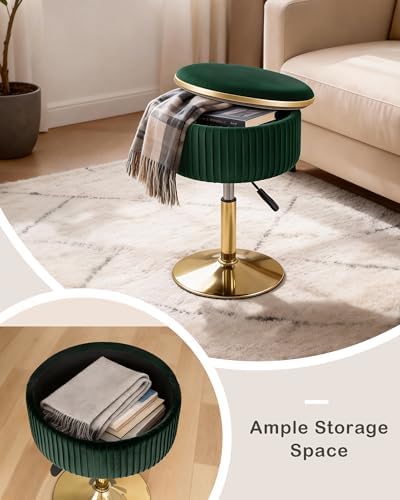 LITZFUR Adjustable Vanity Stool, Swivel Vanity Chair with Storage, Green