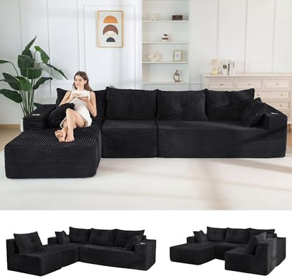 MAXYOYO Modular Sectional Couch with L-Shape Chaise and Loveseat, Modern Boneless Couch for Living Room, Oversized Sofa with Deep Seat, No Assembly Required, Blackn