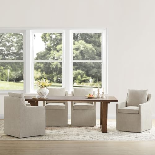 KISLOT Upholstered Dining Chairs Set of 4 with Casters, Sand