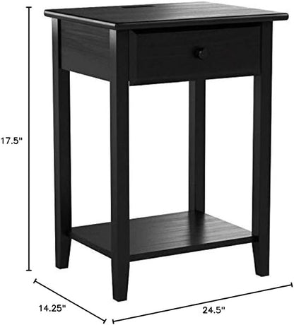 Casual Home Owl Night Stand with USB Port Charging Station and Drawer, 17.5"W x 14.25"D x 24.5"H, Espresso