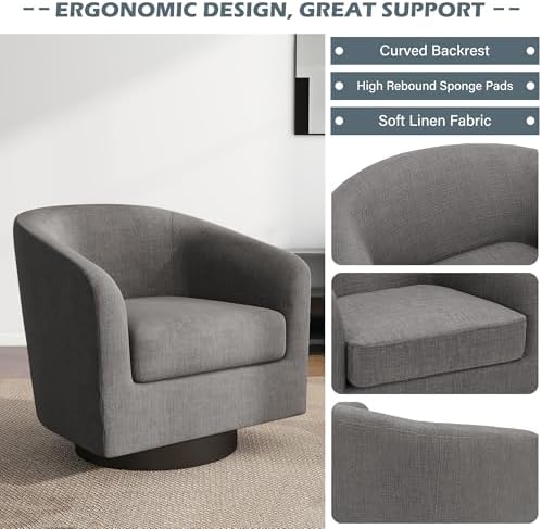 Swivel Accent Chairs Set of 2, Modern Barrel Armchair in Fabric, Gray