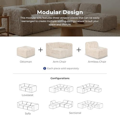 Furniture of America Havyn Modern Faux Fur 5-Seater L-Shaped Modular Foam Sectional Sofa, Compressed Couch in a Box, No Assembly Required, for Living Room and Office, Olive Green