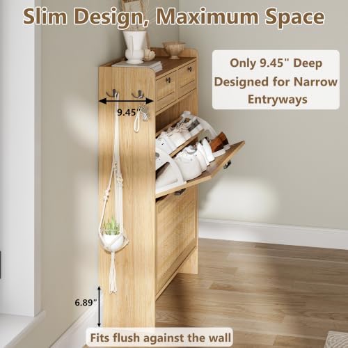 Shoe Cabinet for Entryway with 2 Flip Drawers & 2 Storage Drawers