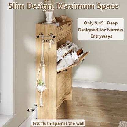 Shoe Cabinet for Entryway with 2 Flip Drawers & 2 Storage Drawers