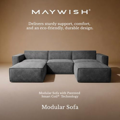 Maywish Modular Sectional Sofa, No Assembly, Chenille Fabric U Shape Boneless Sectional Couch with Smarts Coil® Support for Living Room & Apartment, Dark Gray(Ottoman)