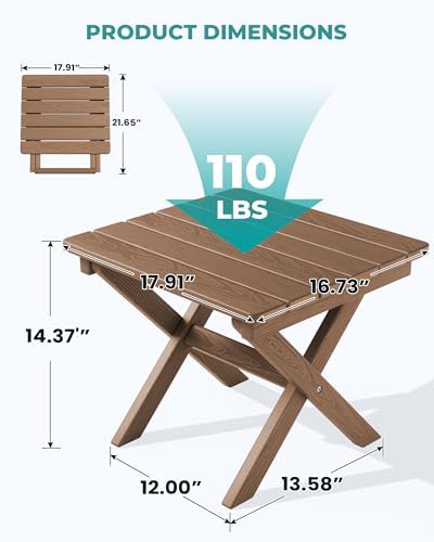 SERWALL Small Folding Side Table, HDPE Outdoor End Table, Brown