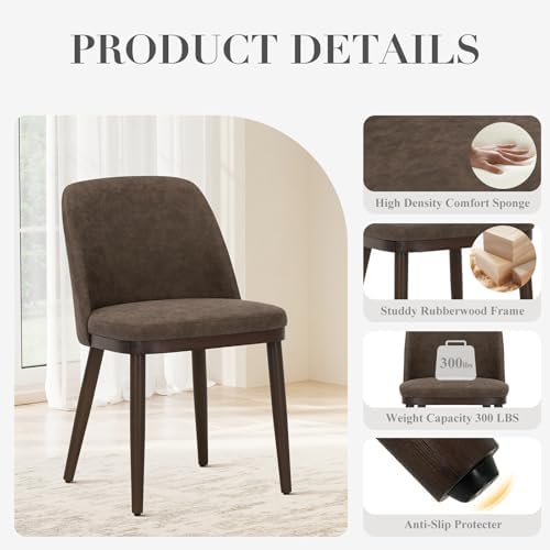 COLAMY Upholstered Dining Chairs Set of 6, Modern Kitchen Chairs with Back, Leather Side Dining Room Chairs with Wood Legs for Kitchen Dining Room Restaurant, Dark Brown