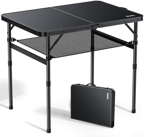 Anbte Folding Camping Table, 36" x 24" Picnic Table with Storage Net, Black