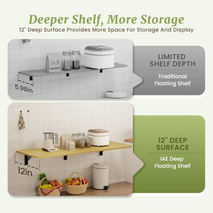 IAE 48 Inch Natural Fold Floating Wall Shelves 12 Inch Deep