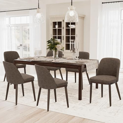 COLAMY Upholstered Dining Chairs Set of 6, Modern Kitchen Chairs with Back, Leather Side Dining Room Chairs with Wood Legs for Kitchen Dining Room Restaurant, Dark Brown