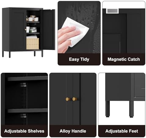 COFaR 31.5"H Metal Bathroom Storage Cabinet, Small Organizer Cabinet, Black