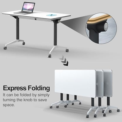Folding Conference Room Tables with Wheels, Black 8Pack Training Tables