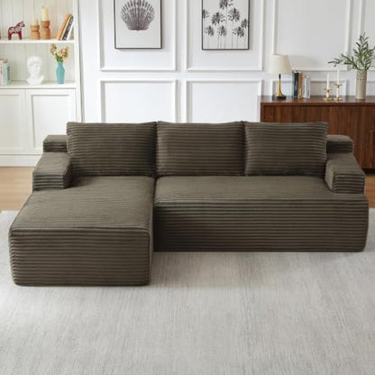 97" Cloud Boneless Couch, L-Shaped Sectional Sofa for Living Room, Brown