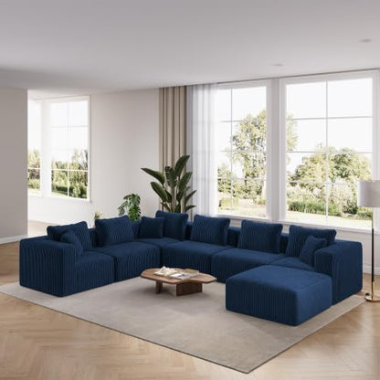 Novilla 141" Modular Sectional Sofa, U Shape Sectional Couch, Modern Cloud Design with Smarts Coil® Support, Boneless Couch for Large Living Room Apartment, No Assembly Required, Blue