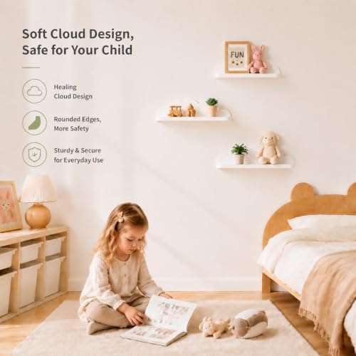 Small Floating Shelves Mini Cloud Shelves Hanging Display Wall Shelf for Bathroom Livingroom Bedroom,3 Pack,with 2 Types of Installation,White
