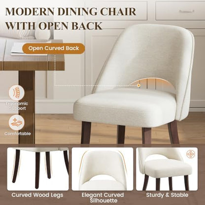 Wooden Dining Chairs Set of 6, Modern Upholstered Kitchen Chairs, Beige