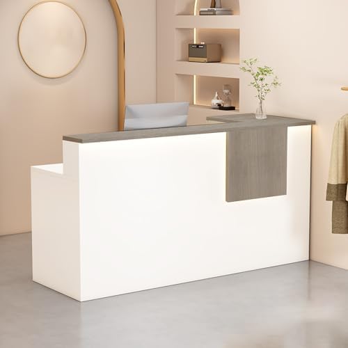 Reception Desk with Counter Modern, 35.4-118.1'', Solid Wood Ecological Board, Large Storage Space,Lockable Storage Drawers, for Salons, Offices, Lobbies, Retail Stores and Home Offices