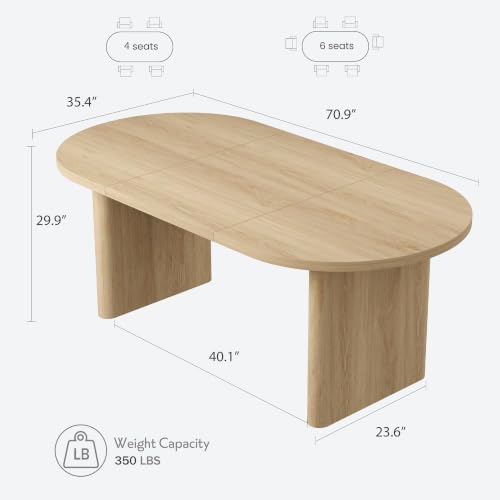GarveeHome 70.87" Long Oval Dining Table with Wooden Base for 4-6 People