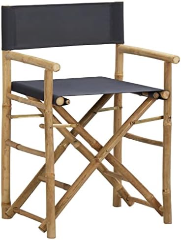 Director's Chair Set of 2 Dark Grey Bamboo, Polyester Standard,2Piece Folding Director's Chairs Set Rustic Style Outdoor Furniture for Gardens & Patios Outdoor Furniture