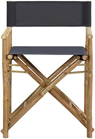 Director's Chair Set of 2 Dark Grey Bamboo, Polyester Standard,2Piece Folding Director's Chairs Set Rustic Style Outdoor Furniture for Gardens & Patios Outdoor Furniture