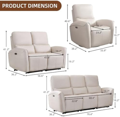 Bonzy Home Power Recliner Sofa Set, Single Sofa+Loveseat+3 Seat, White