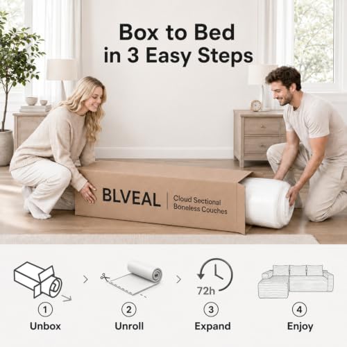 96 inch Boneless Couch, Modular L-Shaped Cloud Sectional Sofa, White