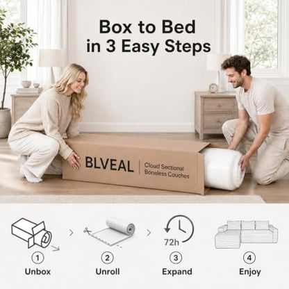 96 inch Boneless Couch, Modular L-Shaped Cloud Sectional Sofa, White