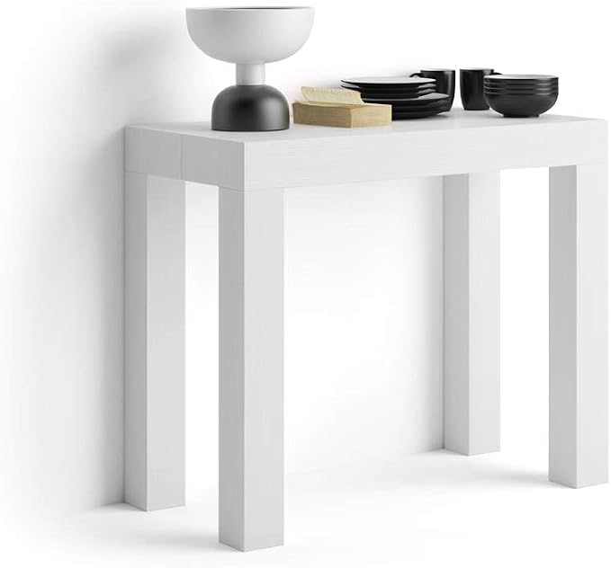 Mobili Fiver, First, Extendable Console Table 17.7(120) x35.4 in, Ashwood White, Made in Italy